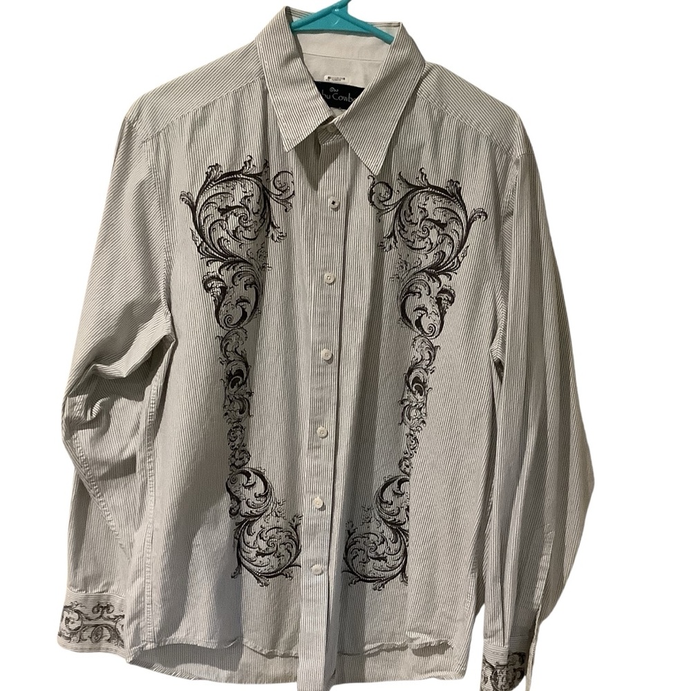 🖤3 FOR 25.00 Men's Malibu Cowboy Black n White  Embroidered Button-Up Shirt